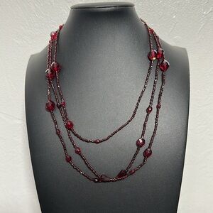 Garnet Semi-Precious Faceted & Seed Garnet Continuous Strand 60” Bead Necklace